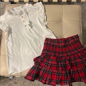 Janie and Jack White Top and Red Plaid Skirt Set